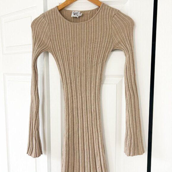 Princess Polly Tesha Long Sleeve Ribbed Knit Maxi Dress Size XS/S Beige Tan - Picture 4 of 10